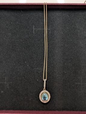 La'celet Jewelry Gallery Gold Plated Necklace with Blue Gemstone Halo Pendant